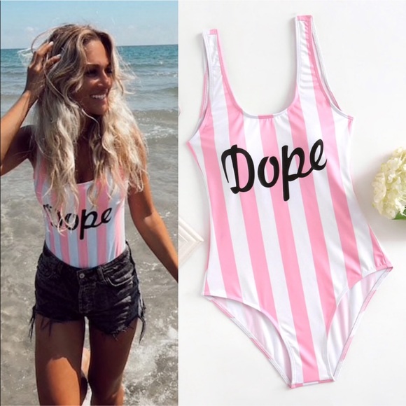 Dope pink striped one-piece monokini swimsuit - Picture 6 of 7